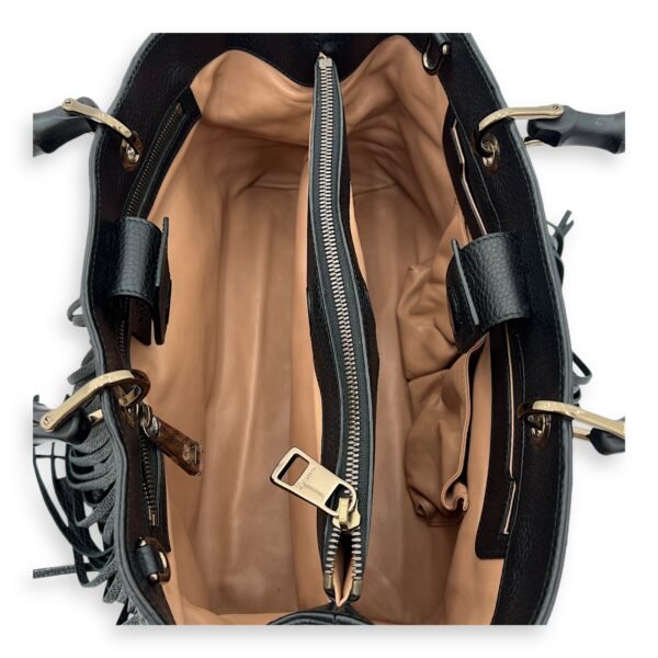 Bamboo Tassel Black Top Handle Bag in Calfskin, Gunmetal hardware - Image 6