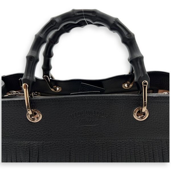 Bamboo Tassel Black Top Handle Bag in Calfskin, Gunmetal hardware - Image 7