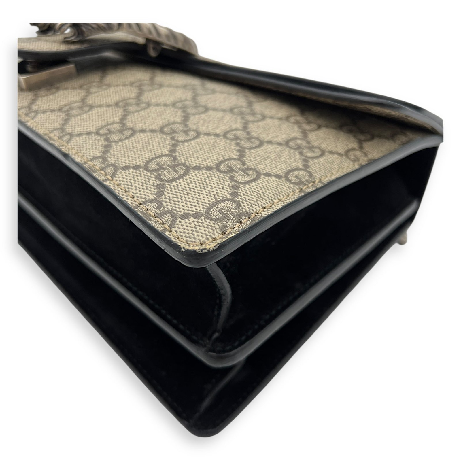 Dionysus Small Black Shoulder Bag in Coated Canvas, Silver hardware - Image 12