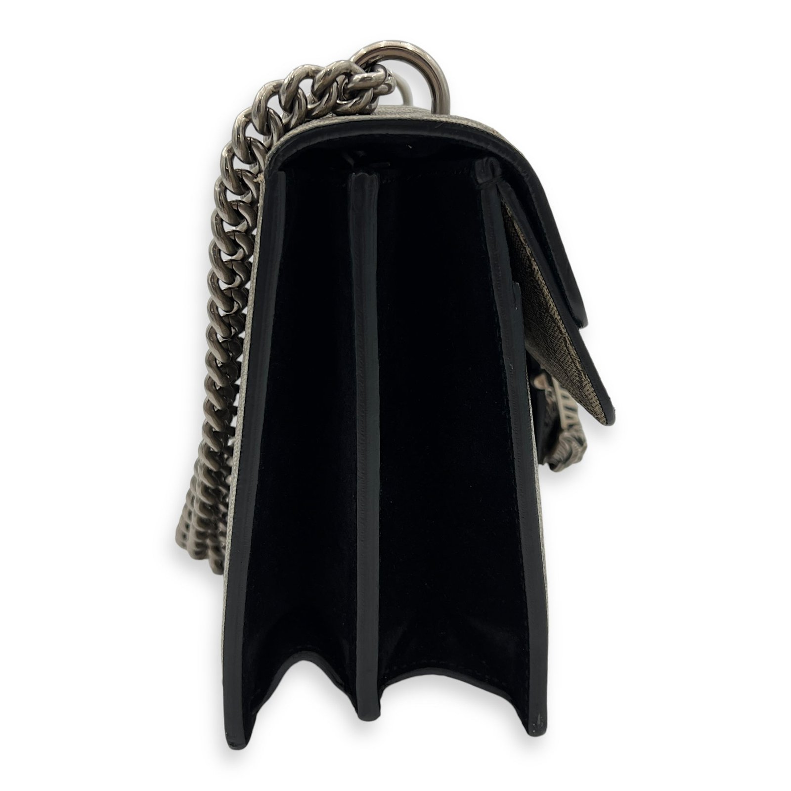 Dionysus Small Black Shoulder Bag in Coated Canvas, Silver hardware - Image 4