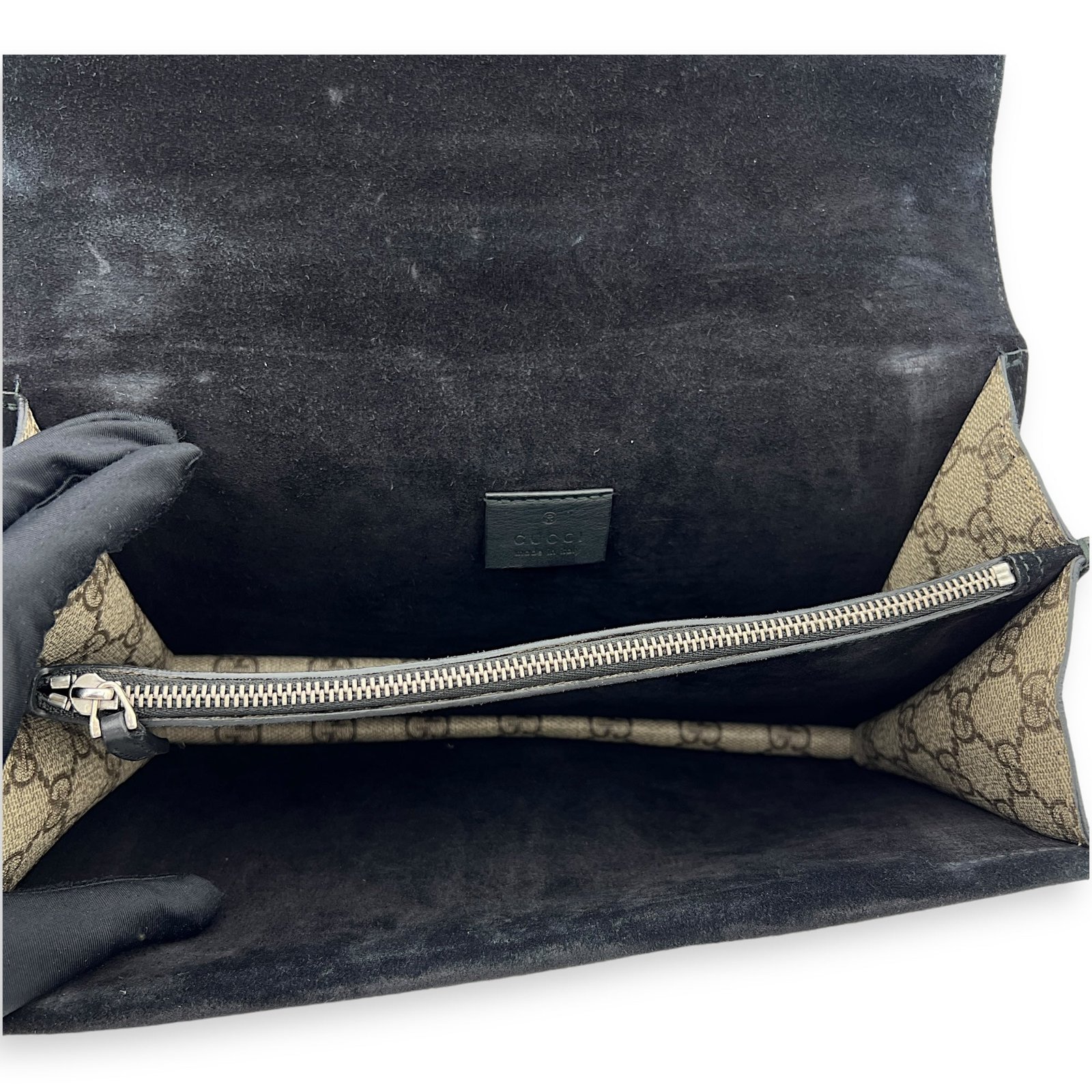 Dionysus Small Black Shoulder Bag in Coated Canvas, Silver hardware - Image 6