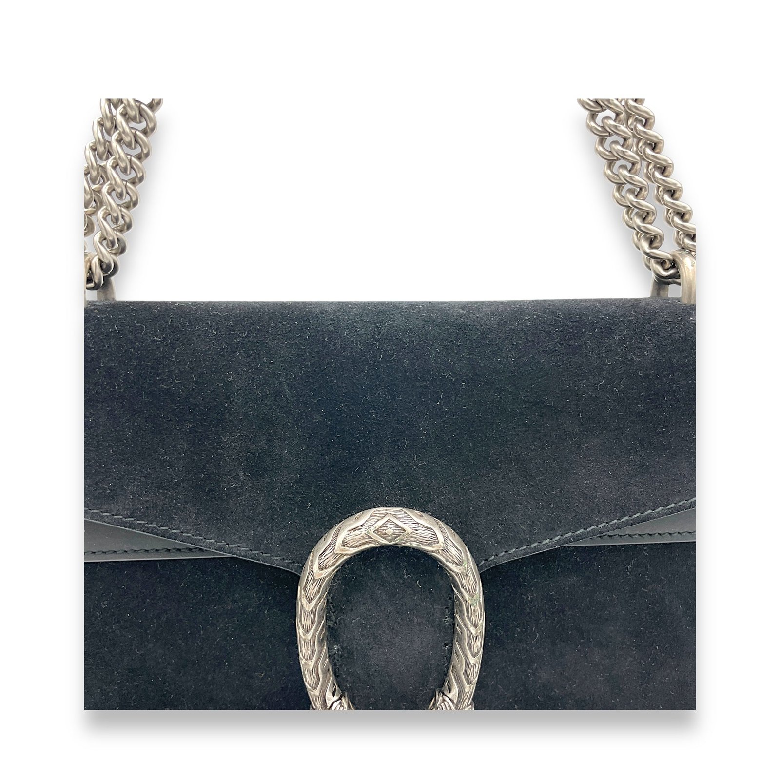 Dionysus Small Black Shoulder Bag in Suede Leather, Silver hardware - Image 7