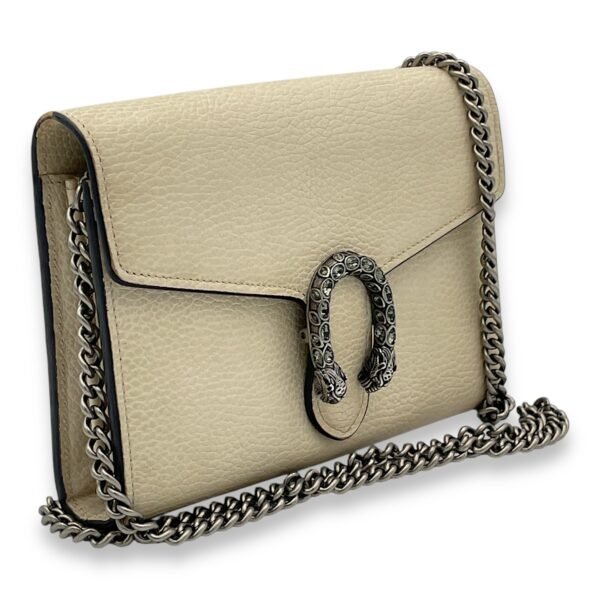 Dionysus White Wallet On Chain in Calfskin, Silver hardware - Image 3