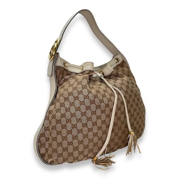Drawstring Tote bag in Canvas, Gold Hardware - Image 3