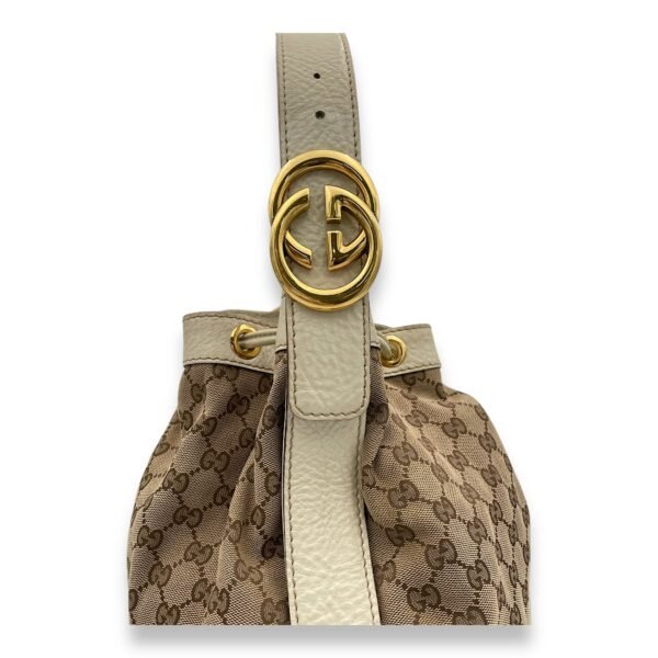 Drawstring Tote bag in Canvas, Gold Hardware - Image 8
