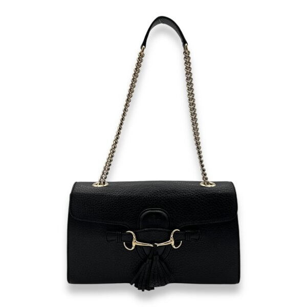 Emily Black Shoulder Bag in Calfskin, Gold hardware - Image 7