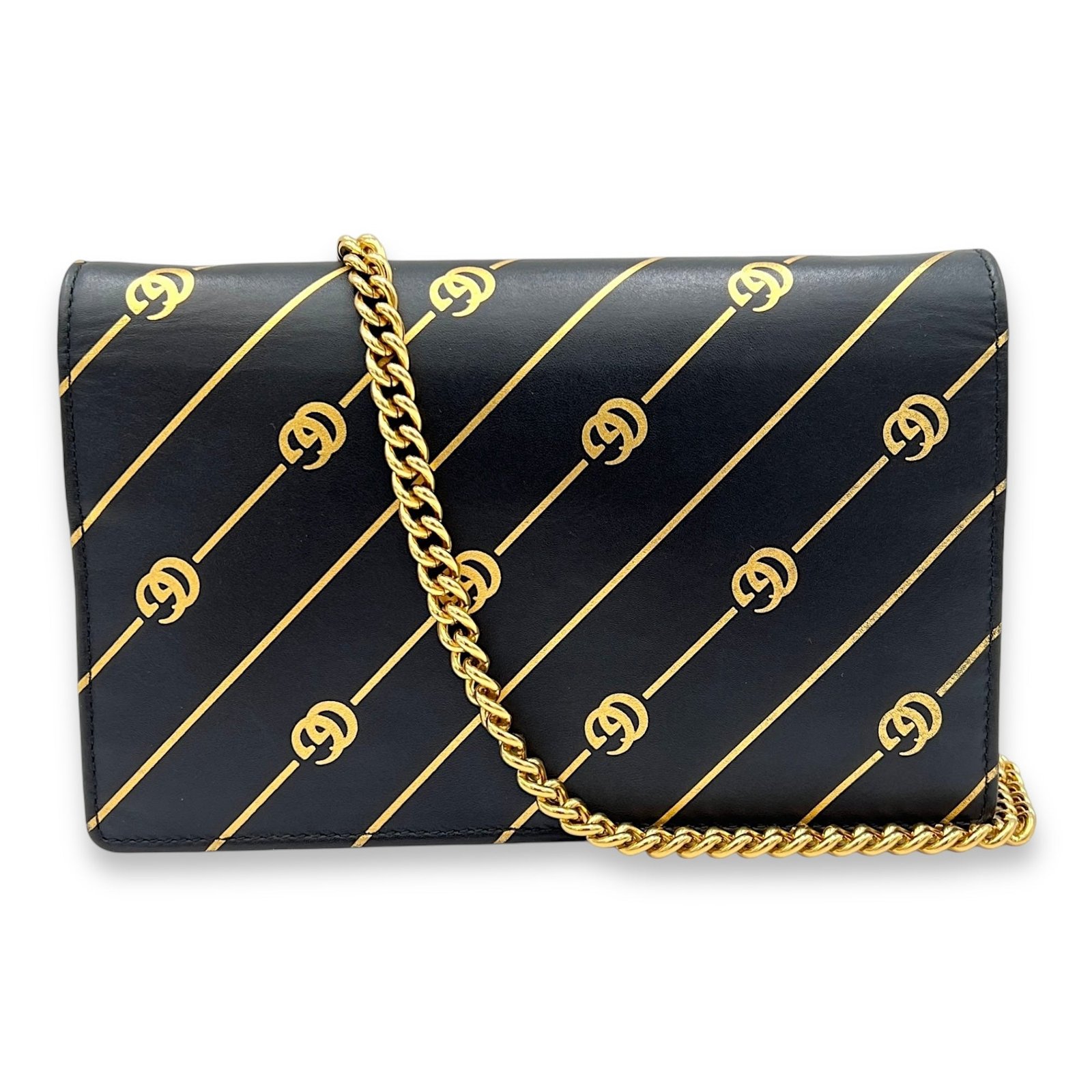GG Black Wallet On Chain in Calfskin, Gold hardware - Image 2