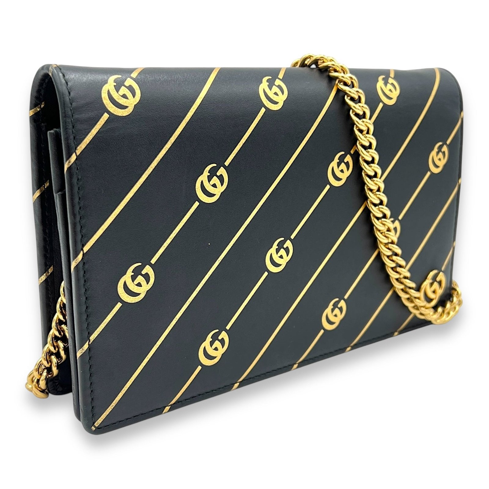 GG Black Wallet On Chain in Calfskin, Gold hardware - Image 3