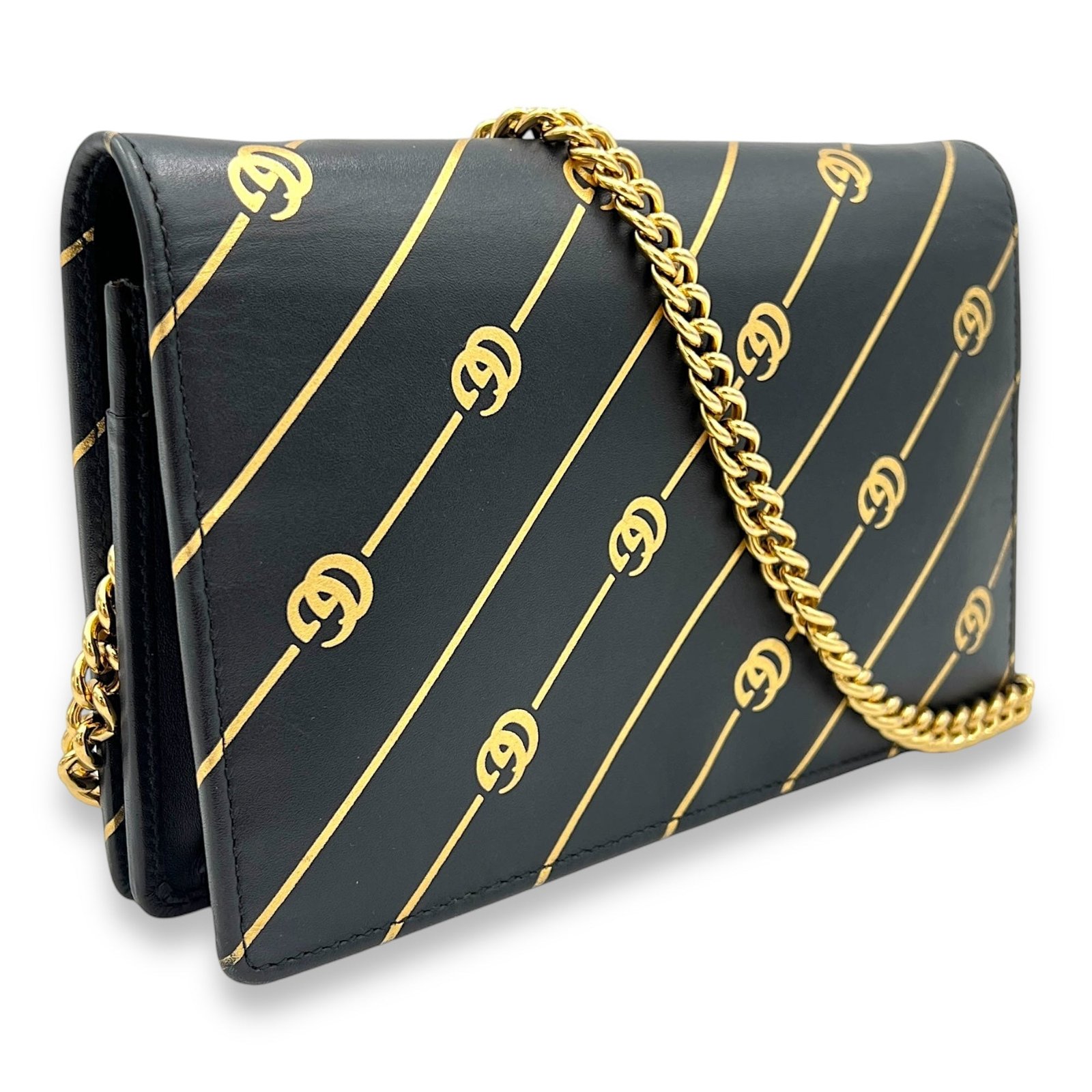 GG Black Wallet On Chain in Calfskin, Gold hardware - Image 4
