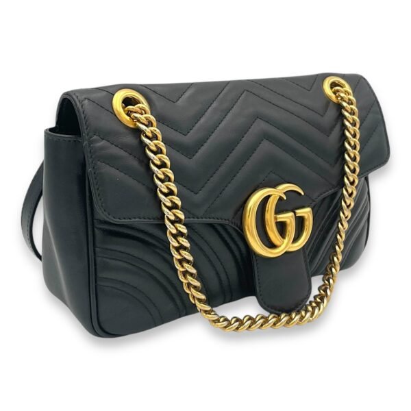 GG Marmont Black Shoulder Bag in Calfskin, Gold hardware - Image 3