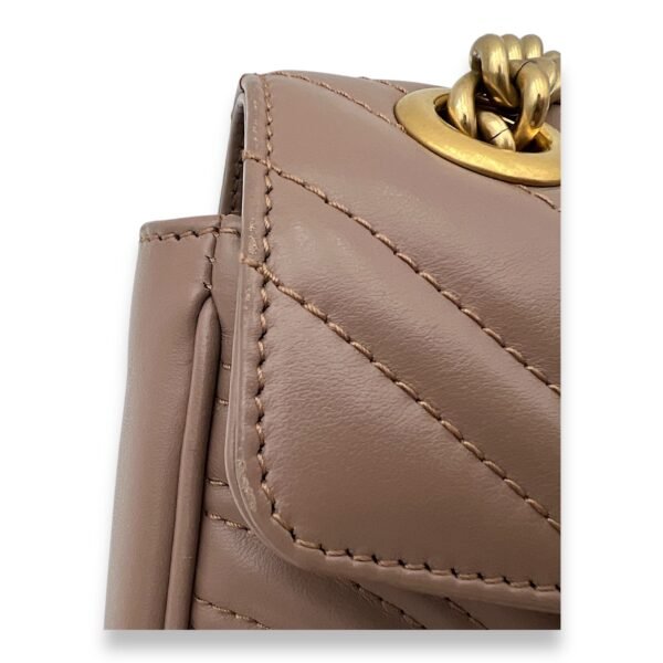 GG Marmont Mini Beige Crossbody Bag in Calfskin, Gold hardware - Image 10