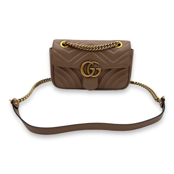 GG Marmont Mini Beige Crossbody Bag in Calfskin, Gold hardware - Image 11
