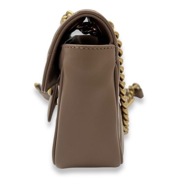 GG Marmont Mini Beige Crossbody Bag in Calfskin, Gold hardware - Image 3
