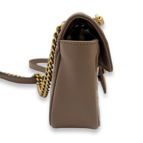 GG Marmont Mini Beige Crossbody Bag in Calfskin, Gold hardware - Image 4