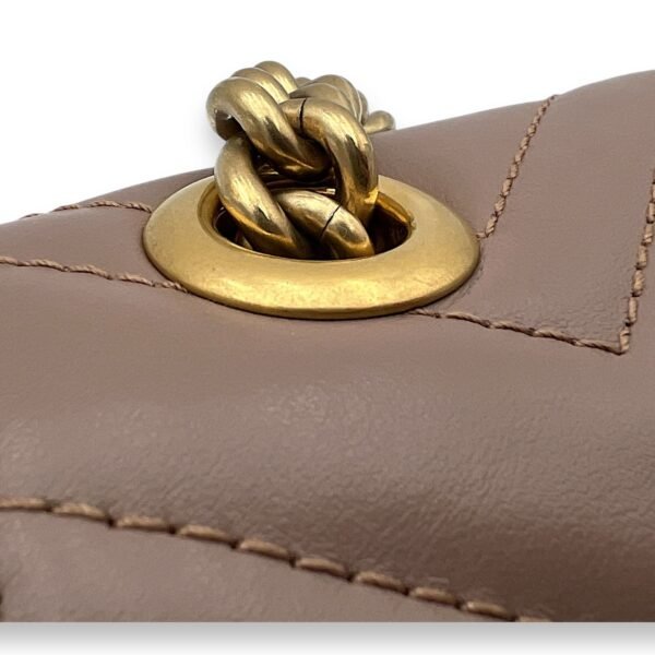 GG Marmont Mini Beige Crossbody Bag in Calfskin, Gold hardware - Image 7