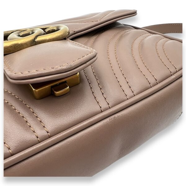 GG Marmont Mini Beige Crossbody Bag in Calfskin, Gold hardware - Image 8