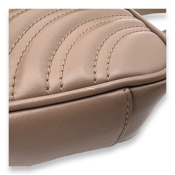 GG Marmont Mini Beige Crossbody Bag in Calfskin, Gold hardware - Image 9
