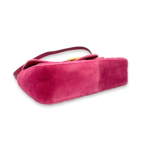 GG Marmont Mini Pink Shoulder Bag in Velvet, Gold hardware - Image 5