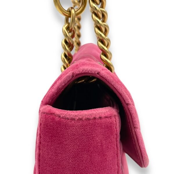 GG Marmont Mini Pink Shoulder Bag in Velvet, Gold hardware - Image 8