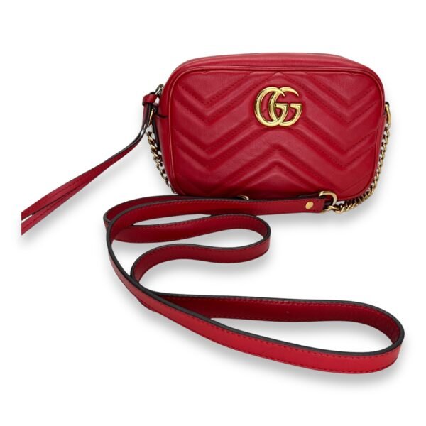 GG Marmont NA Crossbody Bag Red in Calfskin, Gold - Image 8