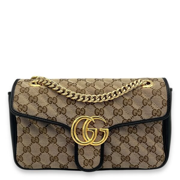 GG Marmont Shoulder Bag Brown in Canvas, Gold hardware