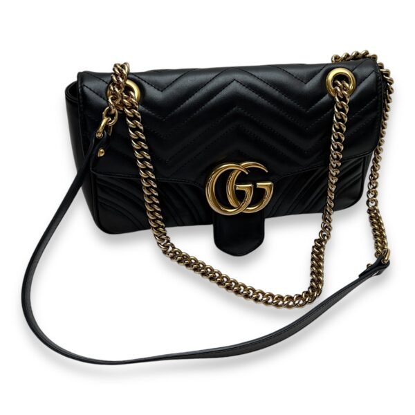 GG Marmont Shoulder Bag Small Black in Calfskin, Gold hardware - Image 9