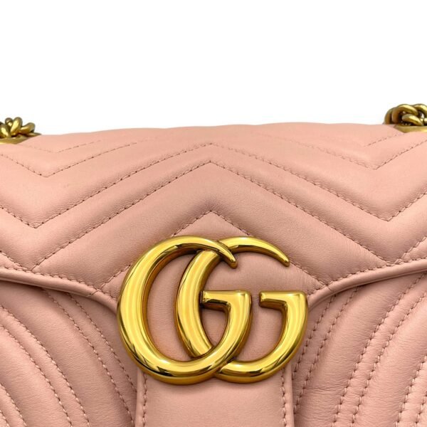 GG Marmont Shoulder Bag Small Pink in Calfskin, Gold hardware - Image 7