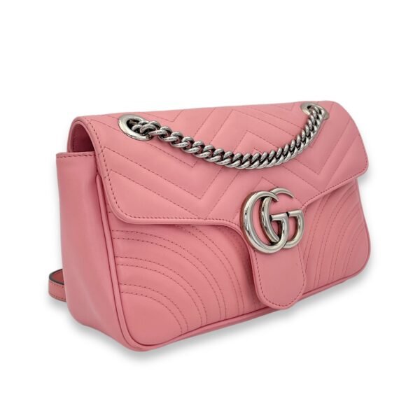 GG Marmont Small Pink Shoulder Bag in Calfskin, Silver hardware - Image 3