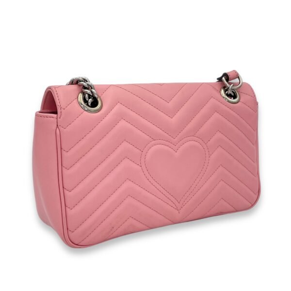GG Marmont Small Pink Shoulder Bag in Calfskin, Silver hardware - Image 4