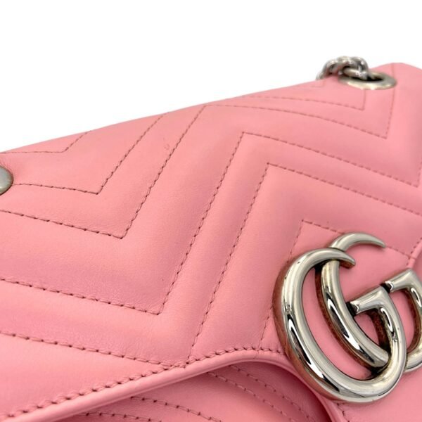 GG Marmont Small Pink Shoulder Bag in Calfskin, Silver hardware - Image 5