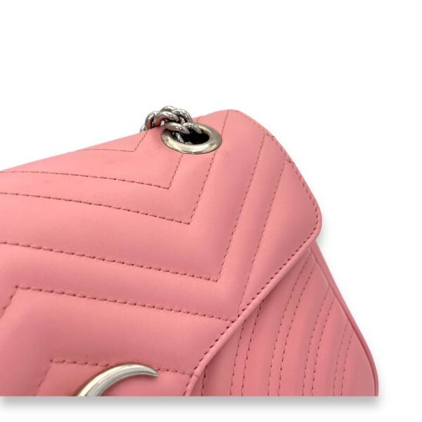 GG Marmont Small Pink Shoulder Bag in Calfskin, Silver hardware - Image 8