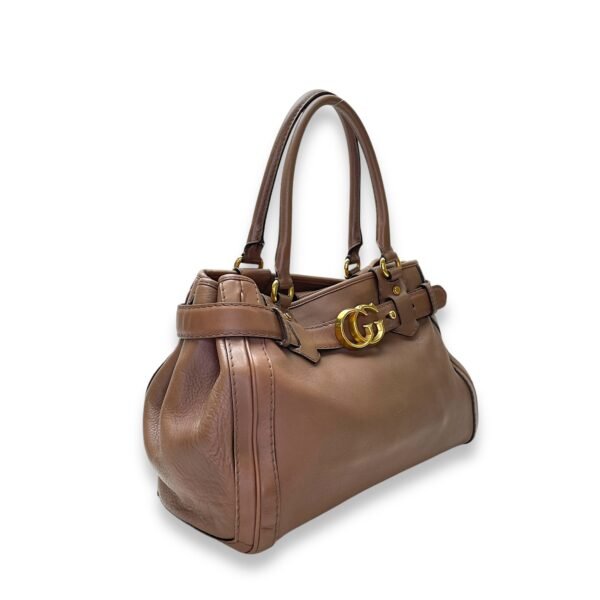 GG Running Brown Top Handle Bag in Calfskin, Gold hardware - Image 3