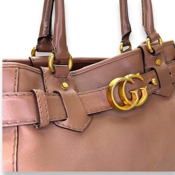 GG Running Brown Top Handle Bag in Calfskin, Gold hardware - Image 6
