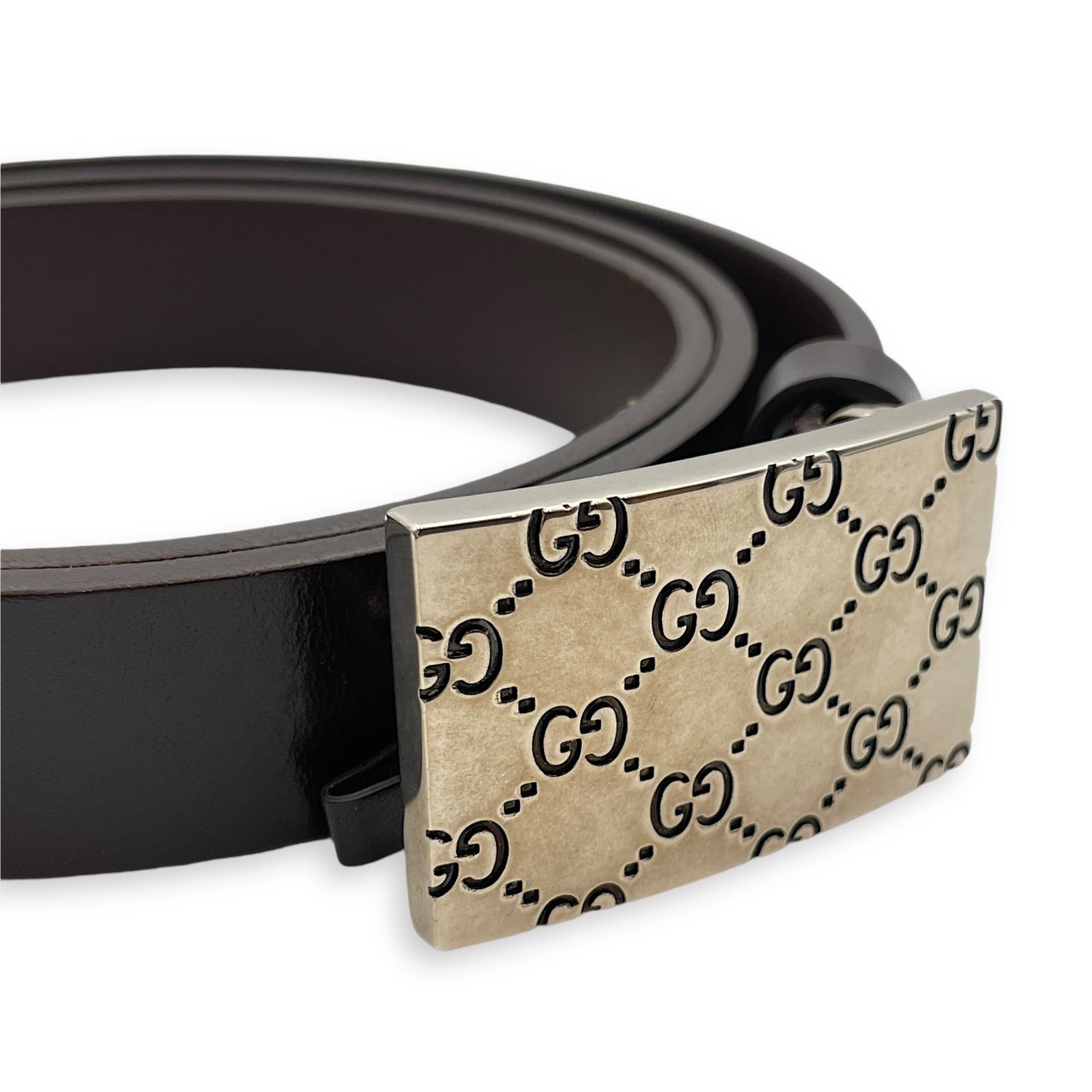 Guccissima Buckle 85/34 Brown Belt in Calfskin, Silver hardware - Image 4