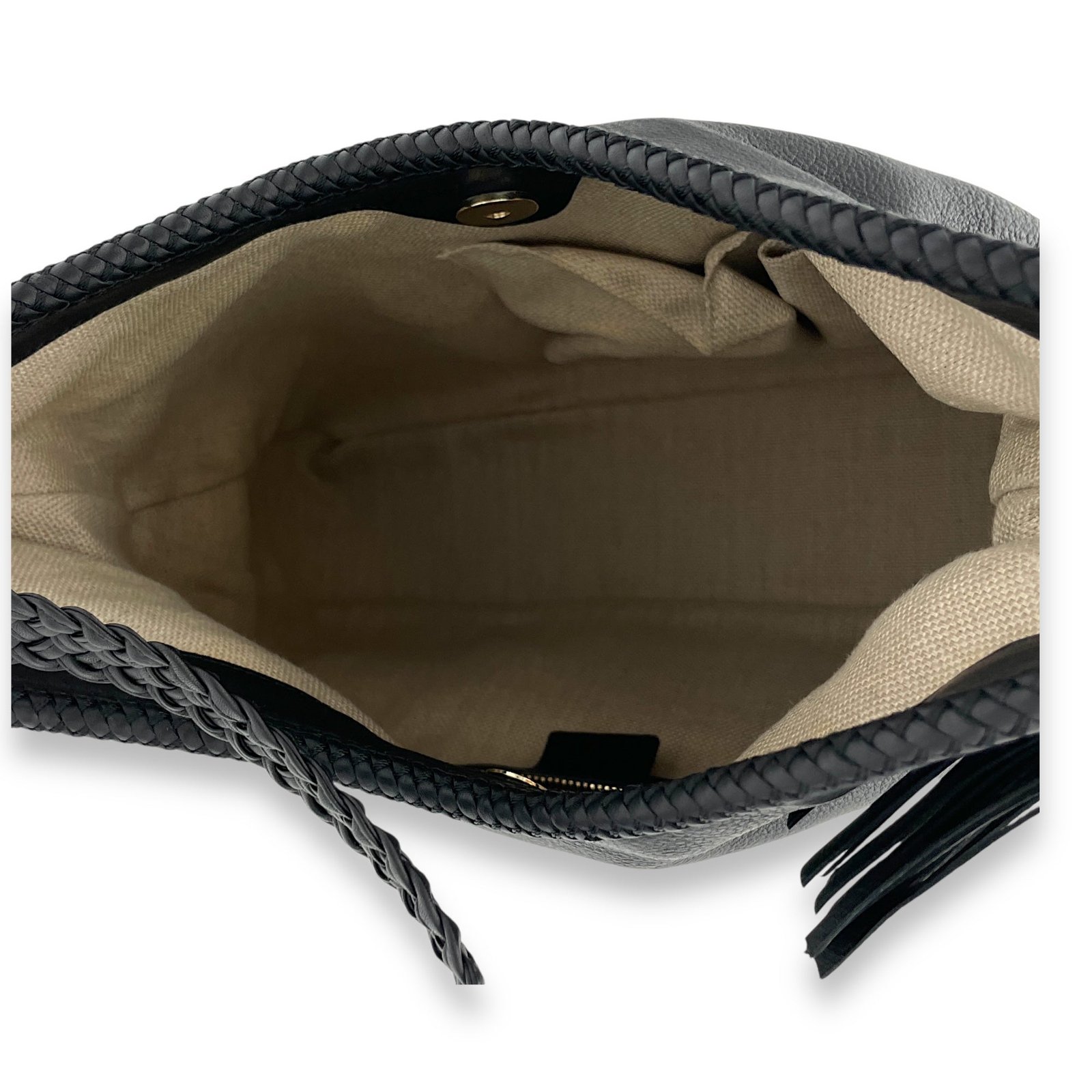 Hobo Top Handle Bag Black in Calfskin, Light Gold hardware - Image 11