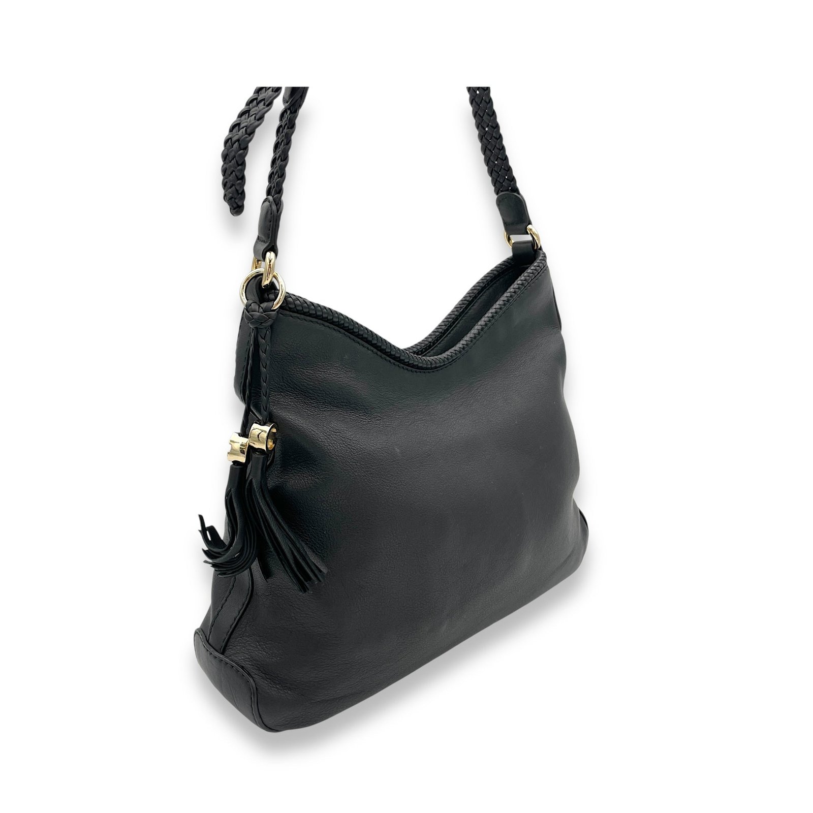 Hobo Top Handle Bag Black in Calfskin, Light Gold hardware - Image 3