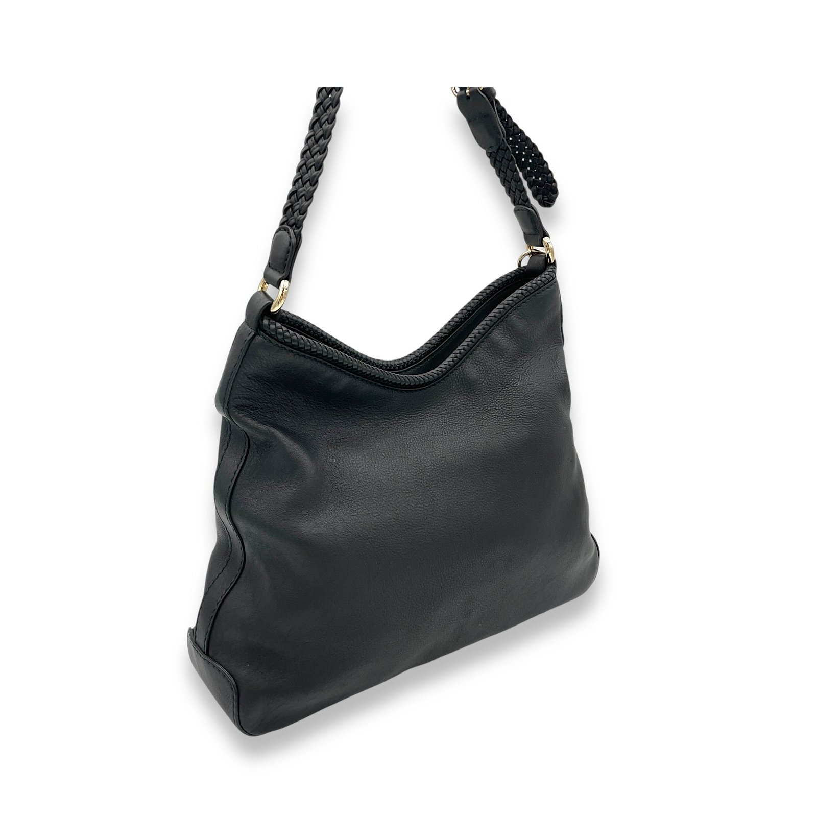 Hobo Top Handle Bag Black in Calfskin, Light Gold hardware - Image 4