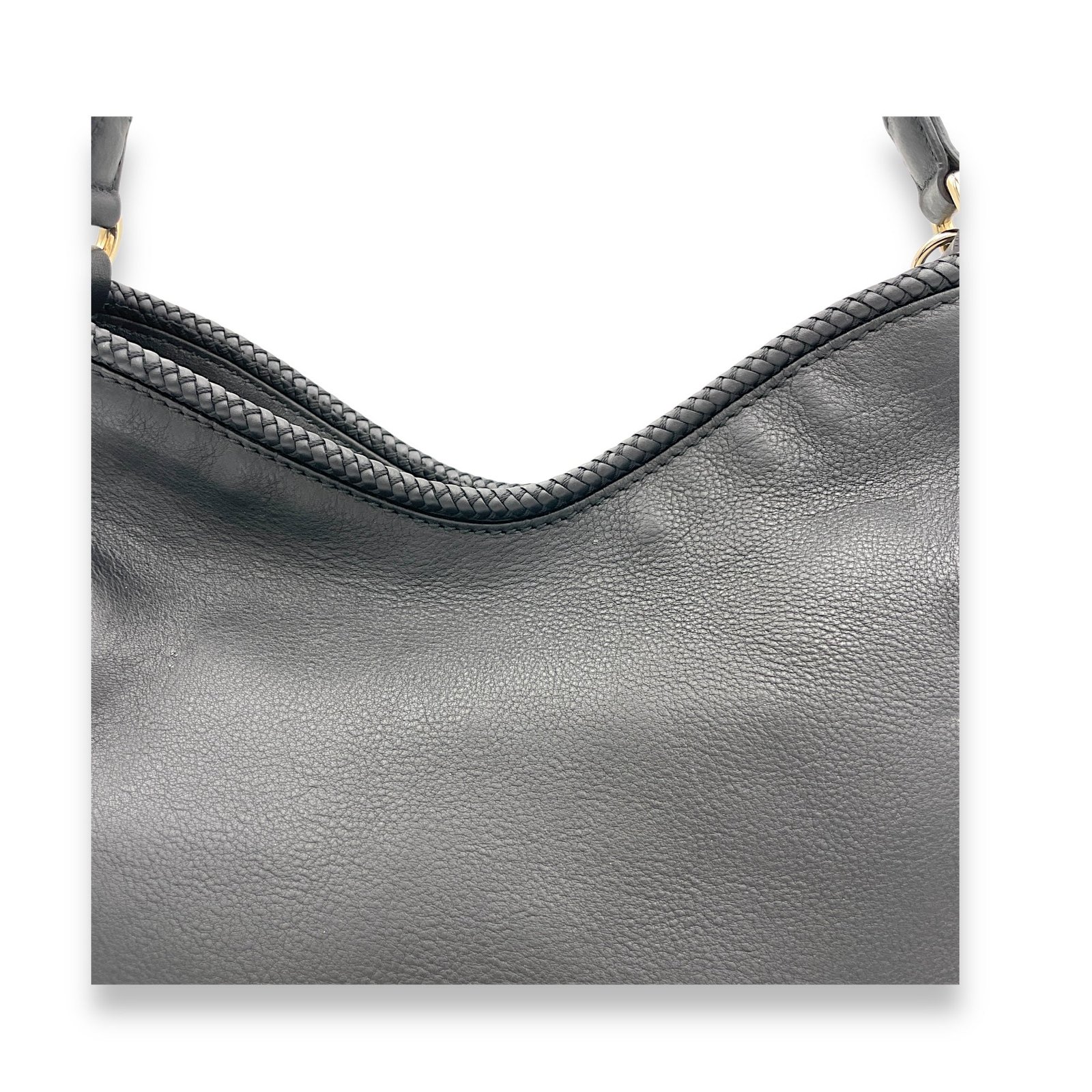 Hobo Top Handle Bag Black in Calfskin, Light Gold hardware - Image 7