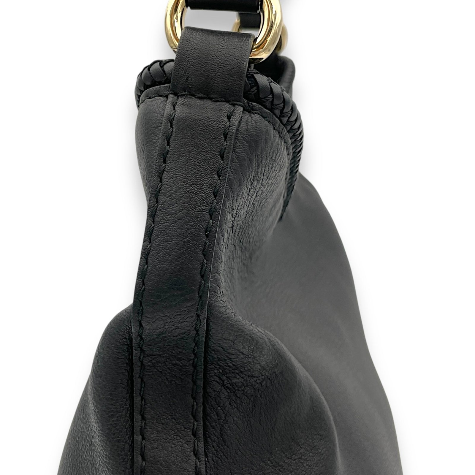 Hobo Top Handle Bag Black in Calfskin, Light Gold hardware - Image 8