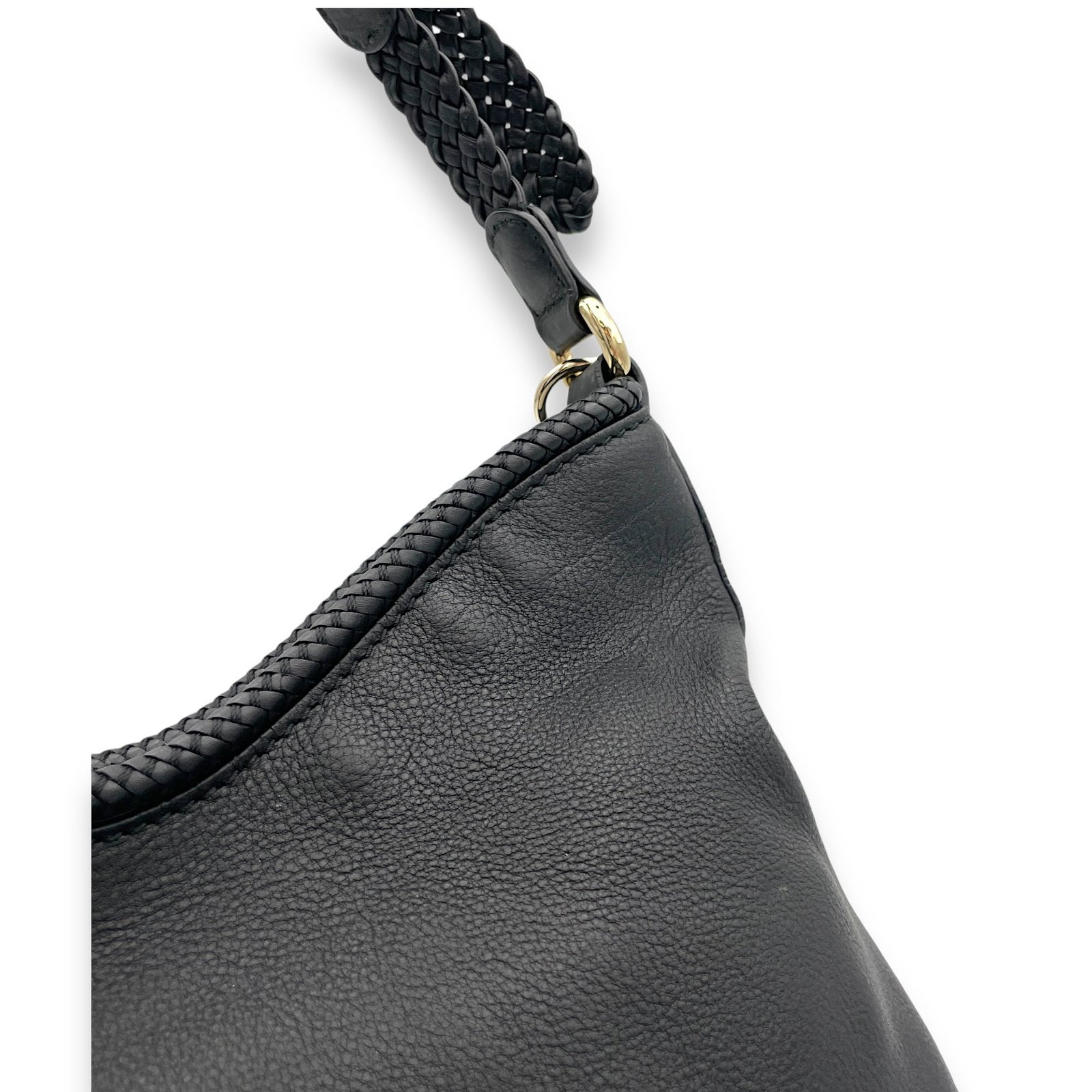 Hobo Top Handle Bag Black in Calfskin, Light Gold hardware - Image 9