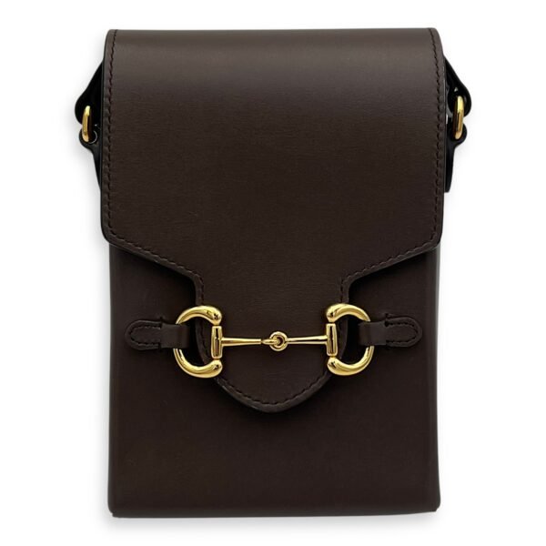 Horsebit 1955 Crossbody Bag Mini Brown in Calfskin, Gold hardware