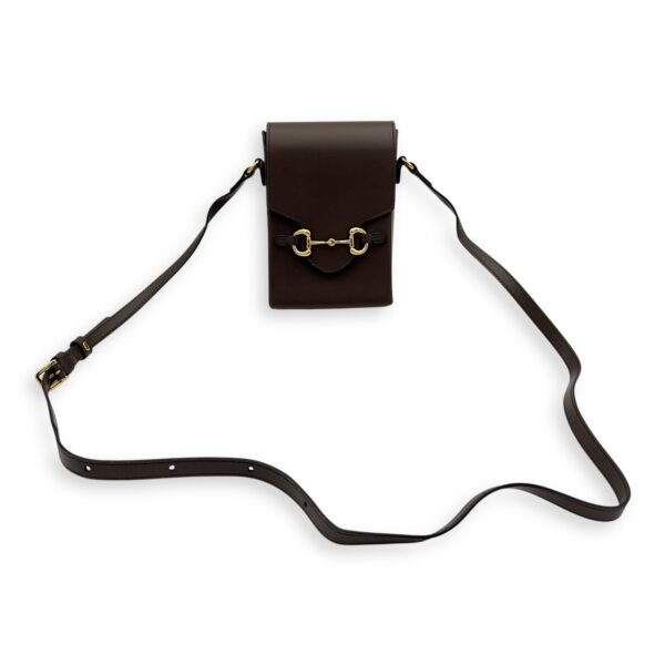 Horsebit 1955 Crossbody Bag Mini Brown in Calfskin, Gold hardware - Image 15