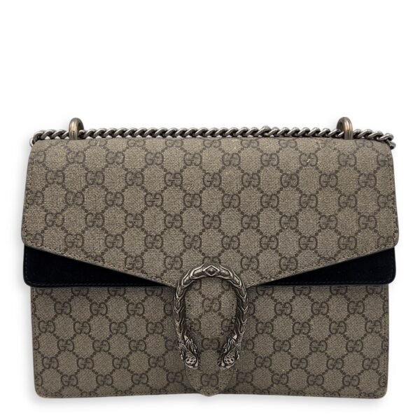 Dionysus Shoulder Bag Beige in Coated Canvas, Silver hardware