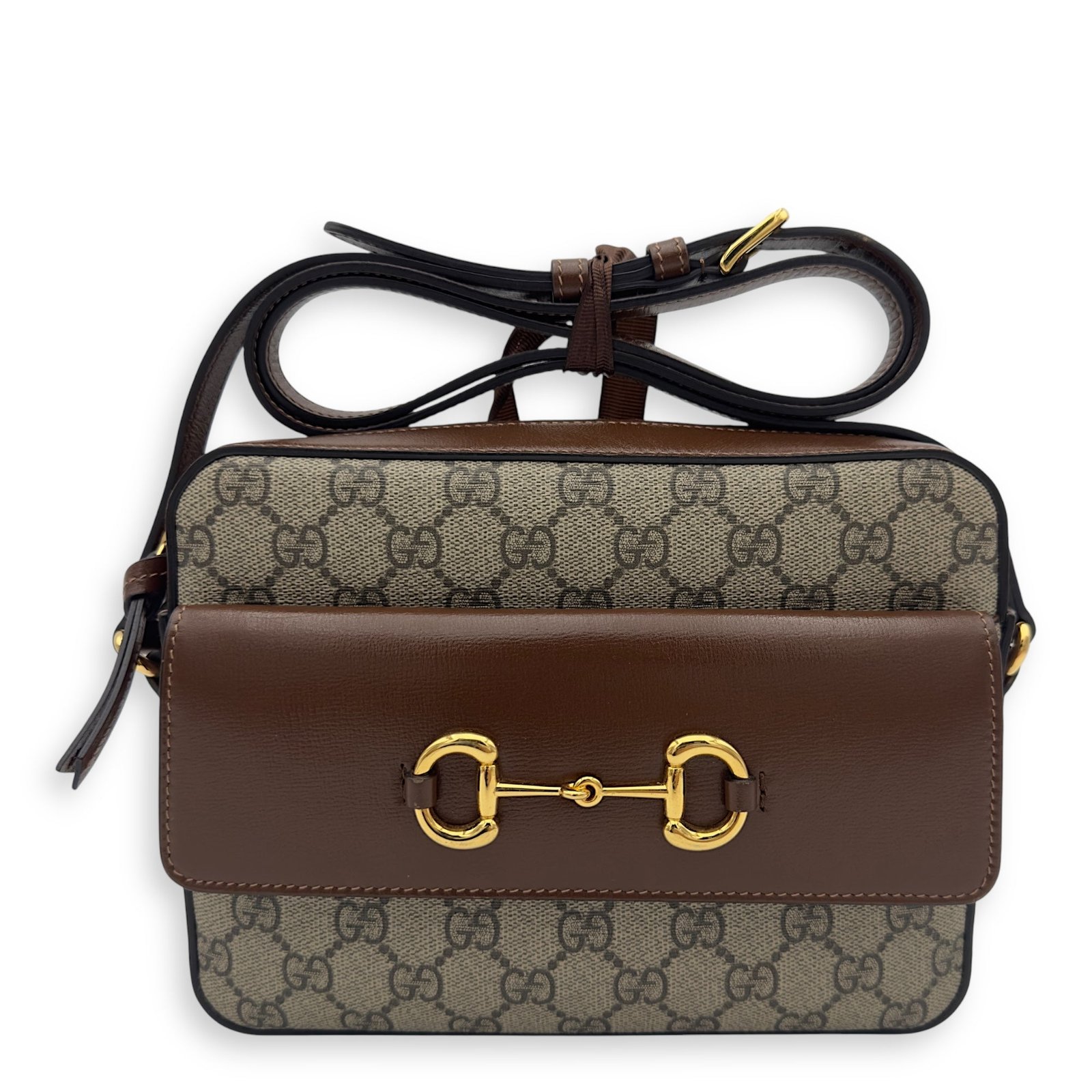 Horsebit 1955 Crossbody Bag Grey in Coated Canvas, Gold hardware