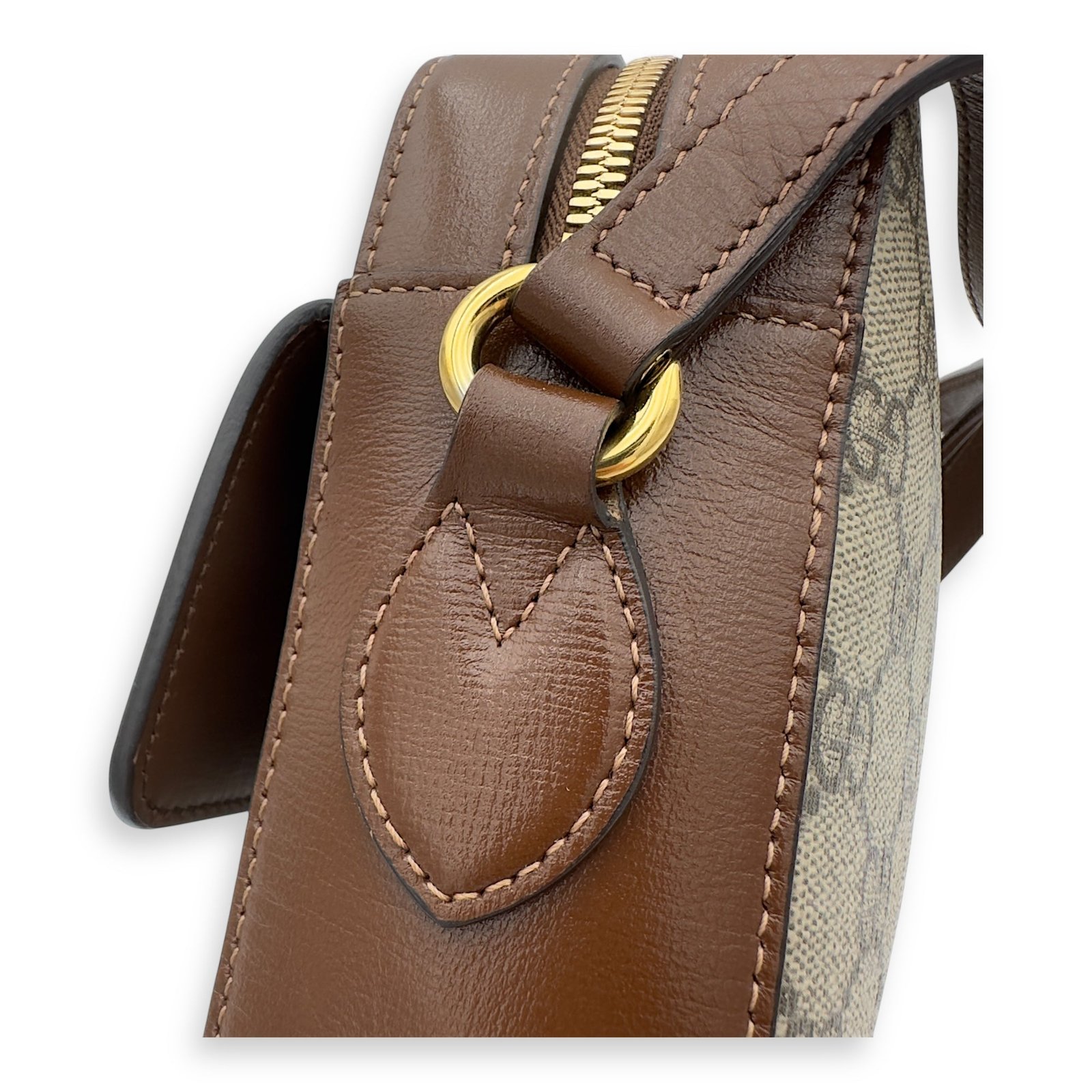 Horsebit 1955 Crossbody Bag Grey in Coated Canvas, Gold hardware - Image 13