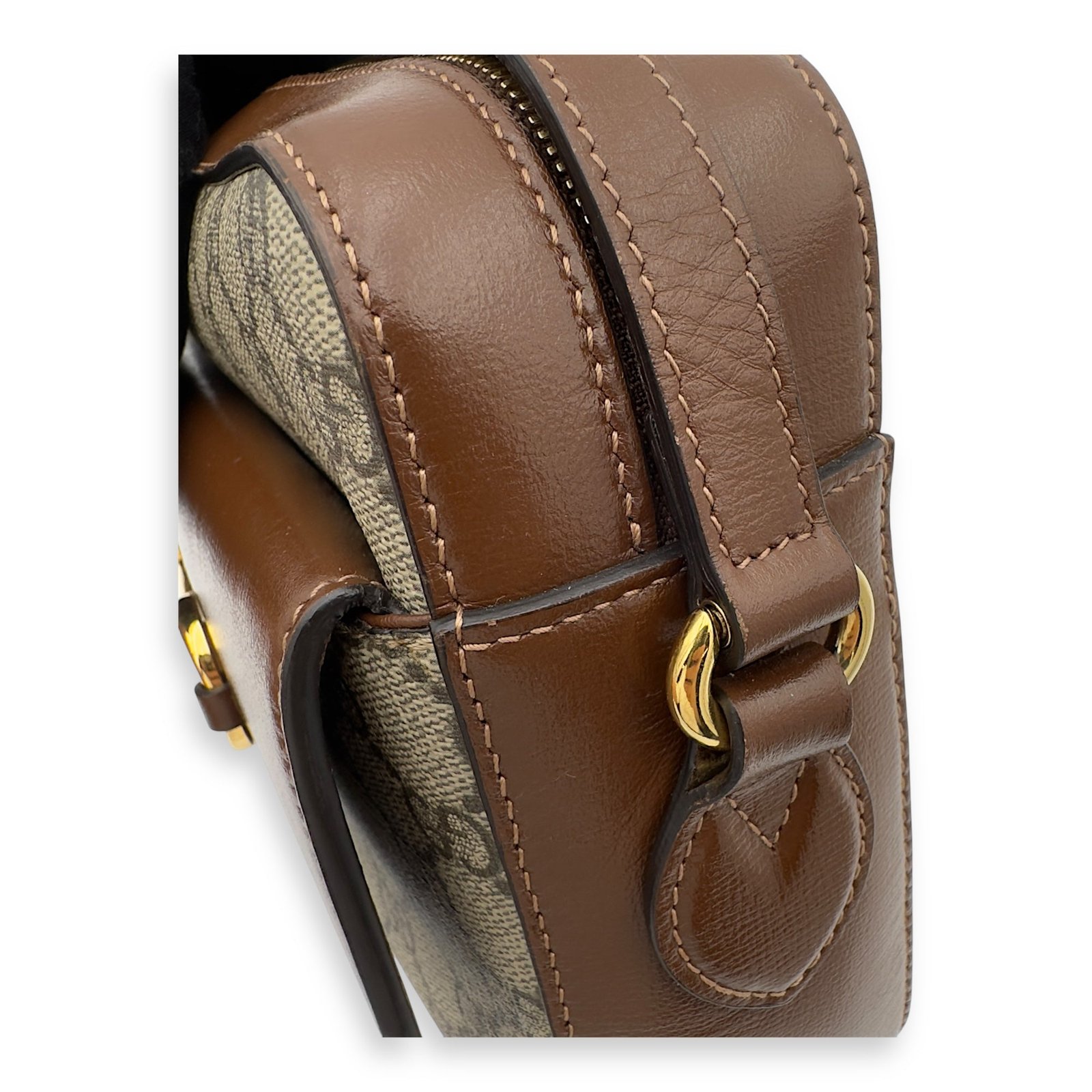 Horsebit 1955 Crossbody Bag Grey in Coated Canvas, Gold hardware - Image 15