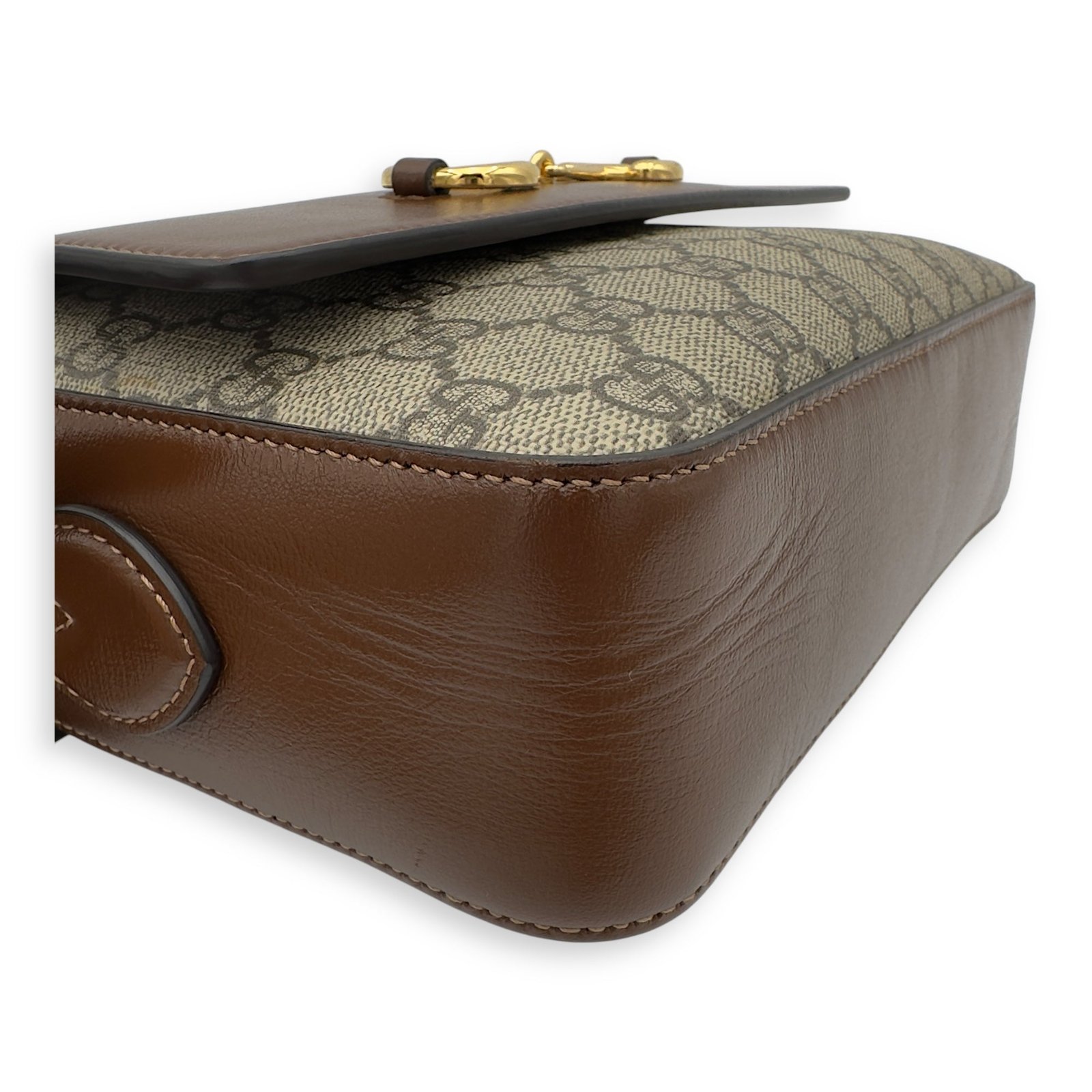 Horsebit 1955 Crossbody Bag Grey in Coated Canvas, Gold hardware - Image 17