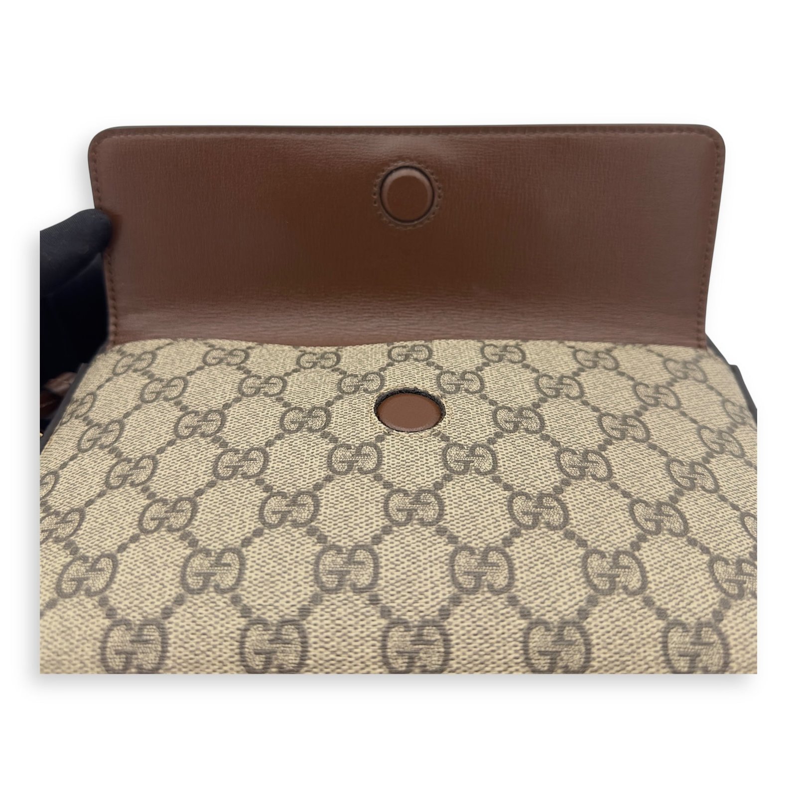 Horsebit 1955 Crossbody Bag Grey in Coated Canvas, Gold hardware - Image 18