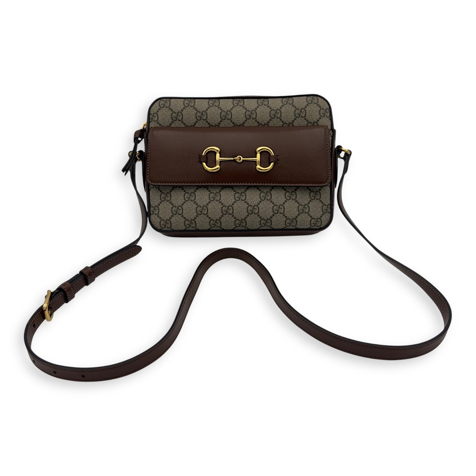 Horsebit 1955 Crossbody Bag Grey in Coated Canvas, Gold hardware - Image 20
