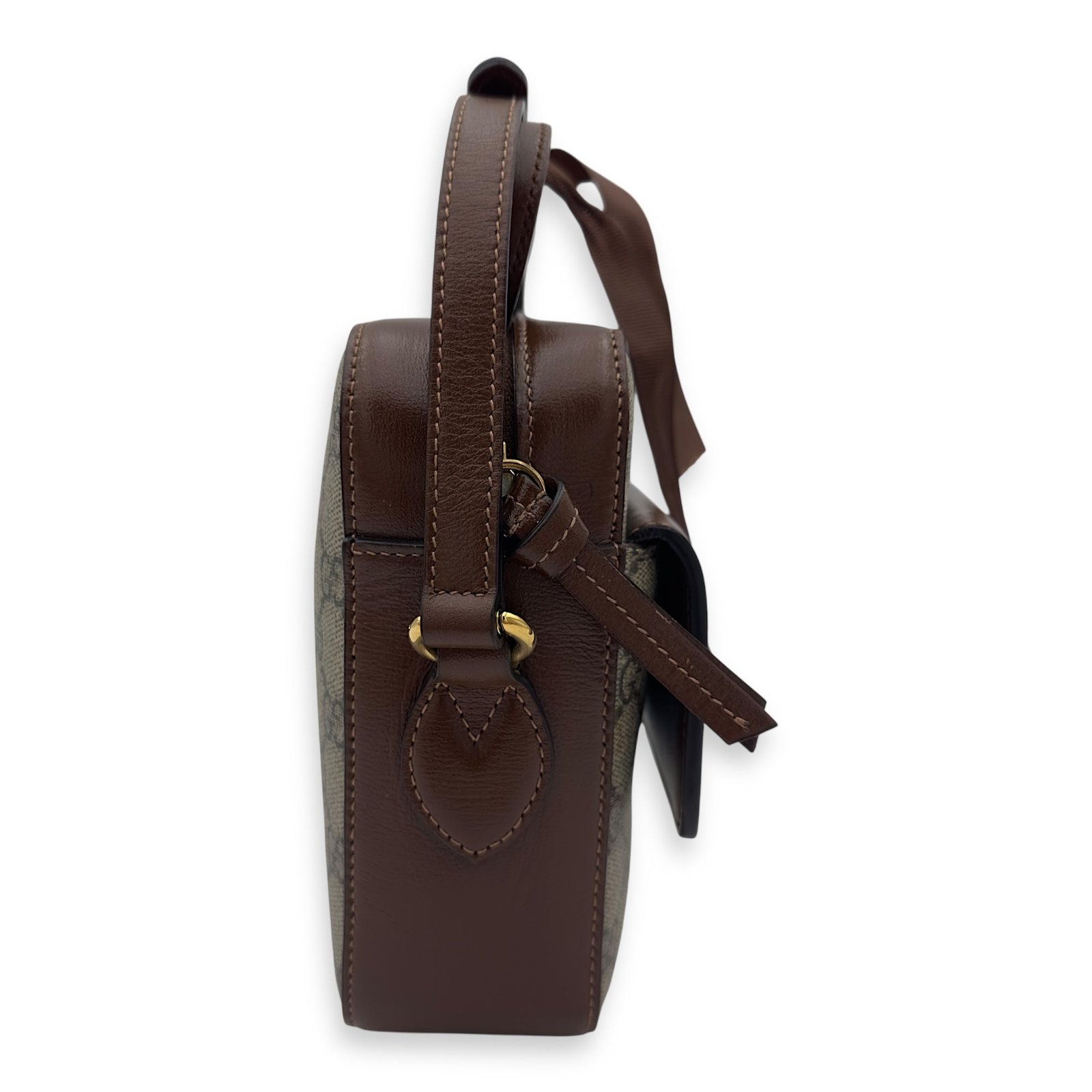 Horsebit 1955 Crossbody Bag Grey in Coated Canvas, Gold hardware - Image 4